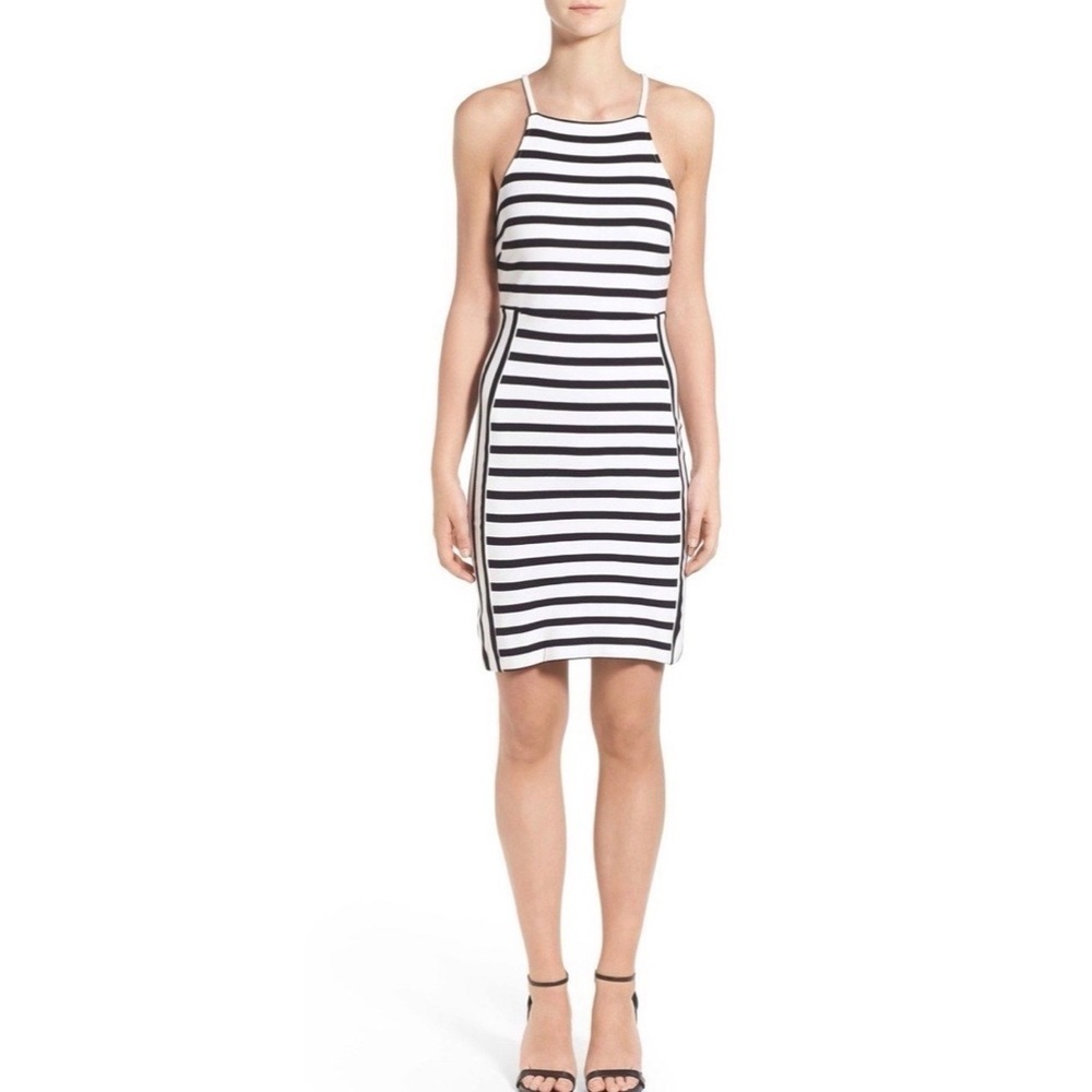 Cupcakes and Cashmere Elliot Stripe Body-Con Dress Black White Sleeveless Sz XS
